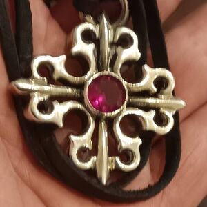 King Baby Retired Celiac Cross pendant With Ruby Stone with leather 24-in neckla